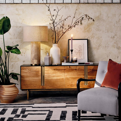 Vonoryra Cylindrical Travertine Table Lamp - Neutral Decor