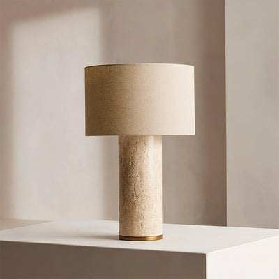 Vonoryra Cylindrical Travertine Table Lamp - Neutral Decor
