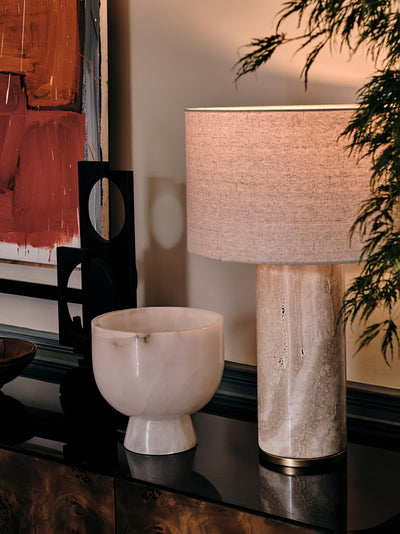 Vonoryra Cylindrical Travertine Table Lamp - Neutral Decor