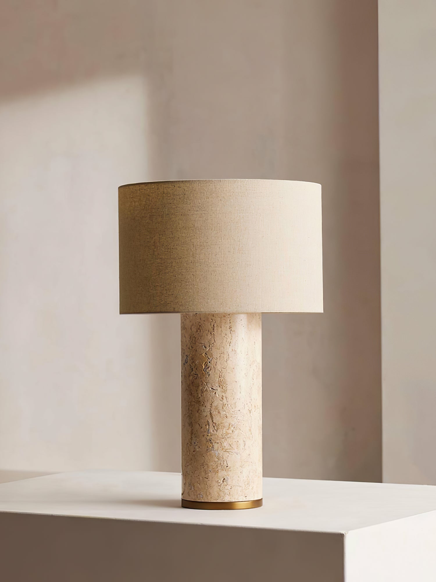 Vonoryra Cylindrical Travertine Table Lamp - Neutral Decor
