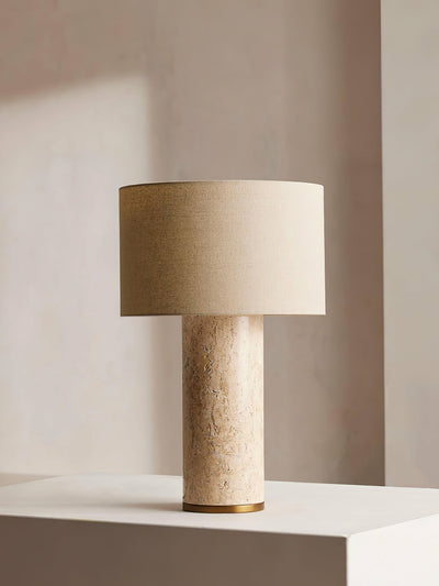 Vonoryra Cylindrical Travertine Table Lamp - Neutral Decor