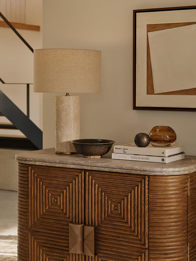Vonoryra Cylindrical Travertine Table Lamp - Neutral Decor
