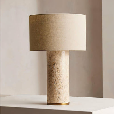 Vonoryra Cylindrical Travertine Table Lamp - Neutral Decor