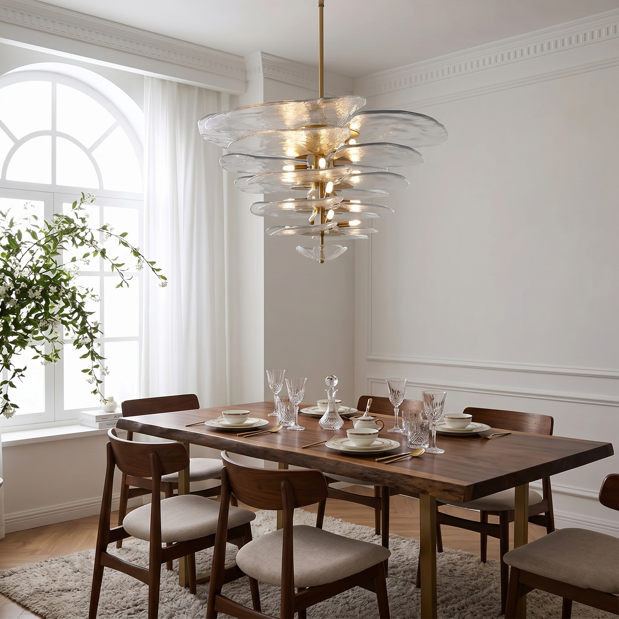 Fairwell Lotus Leaf Layered Glass Chandelier