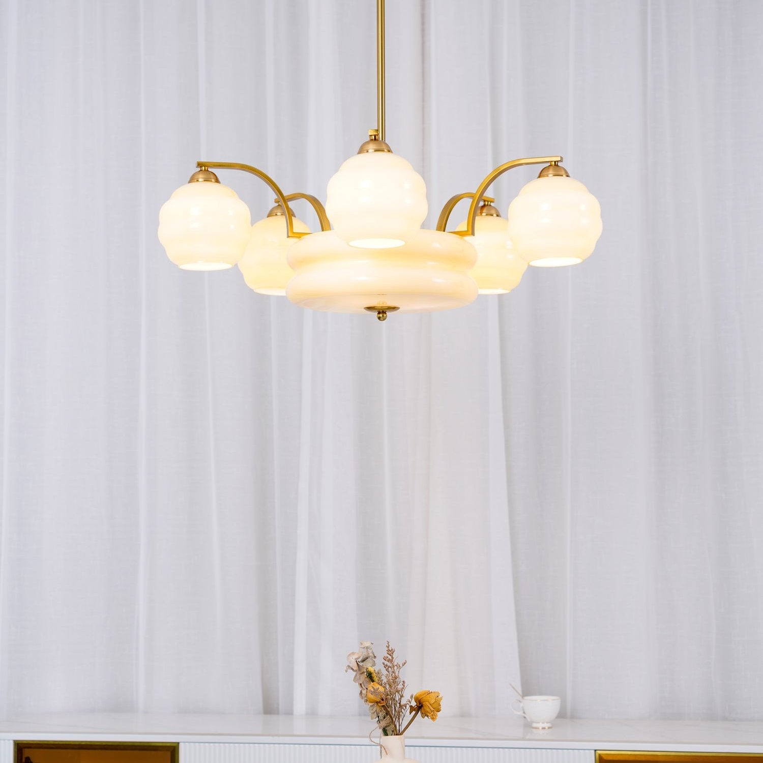 Celeelle Chandelier Art Deco Vintage Gold Glass Shades