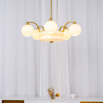 Celeelle Chandelier Art Deco Vintage Gold Glass Shades