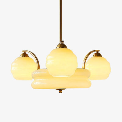 Lustra Chandelier Art Deco Vintage Gold Glass Shades - Neutral Decor