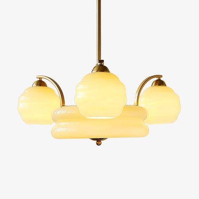 Lustra Chandelier Art Deco Vintage Gold Glass Shades - Neutral Decor