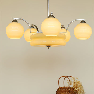 Celeelle Chandelier Art Deco Vintage Gold Glass Shades