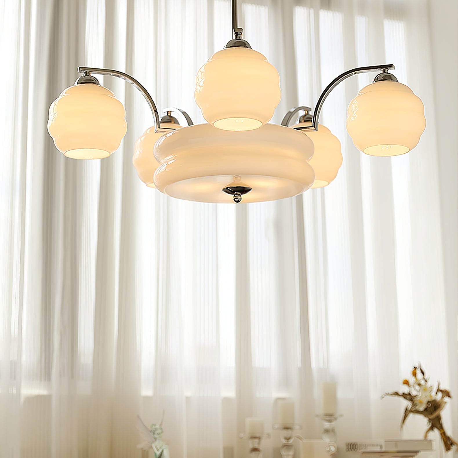 Celeelle Chandelier Art Deco Vintage Gold Glass Shades