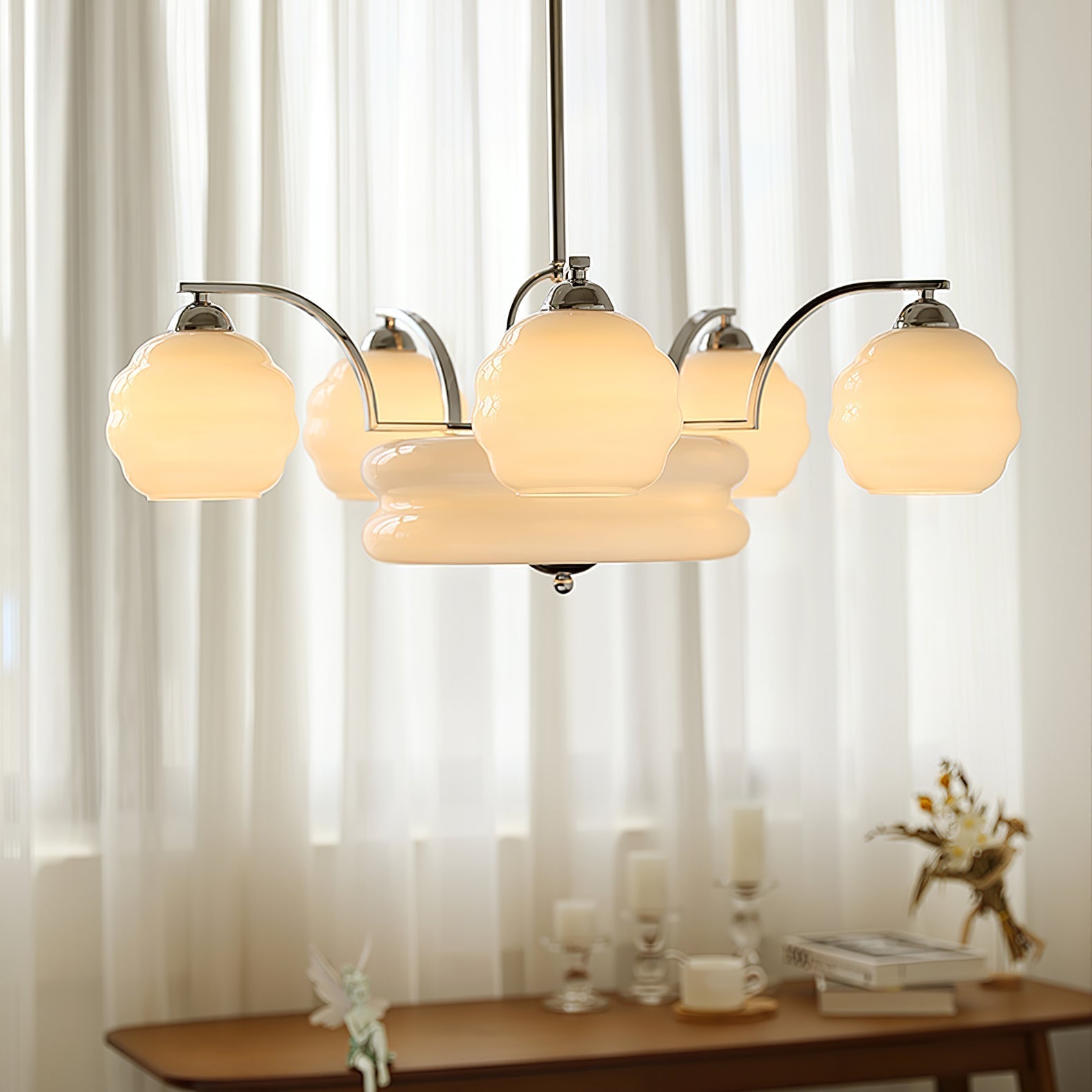 Celeelle Chandelier Art Deco Vintage Gold Glass Shades
