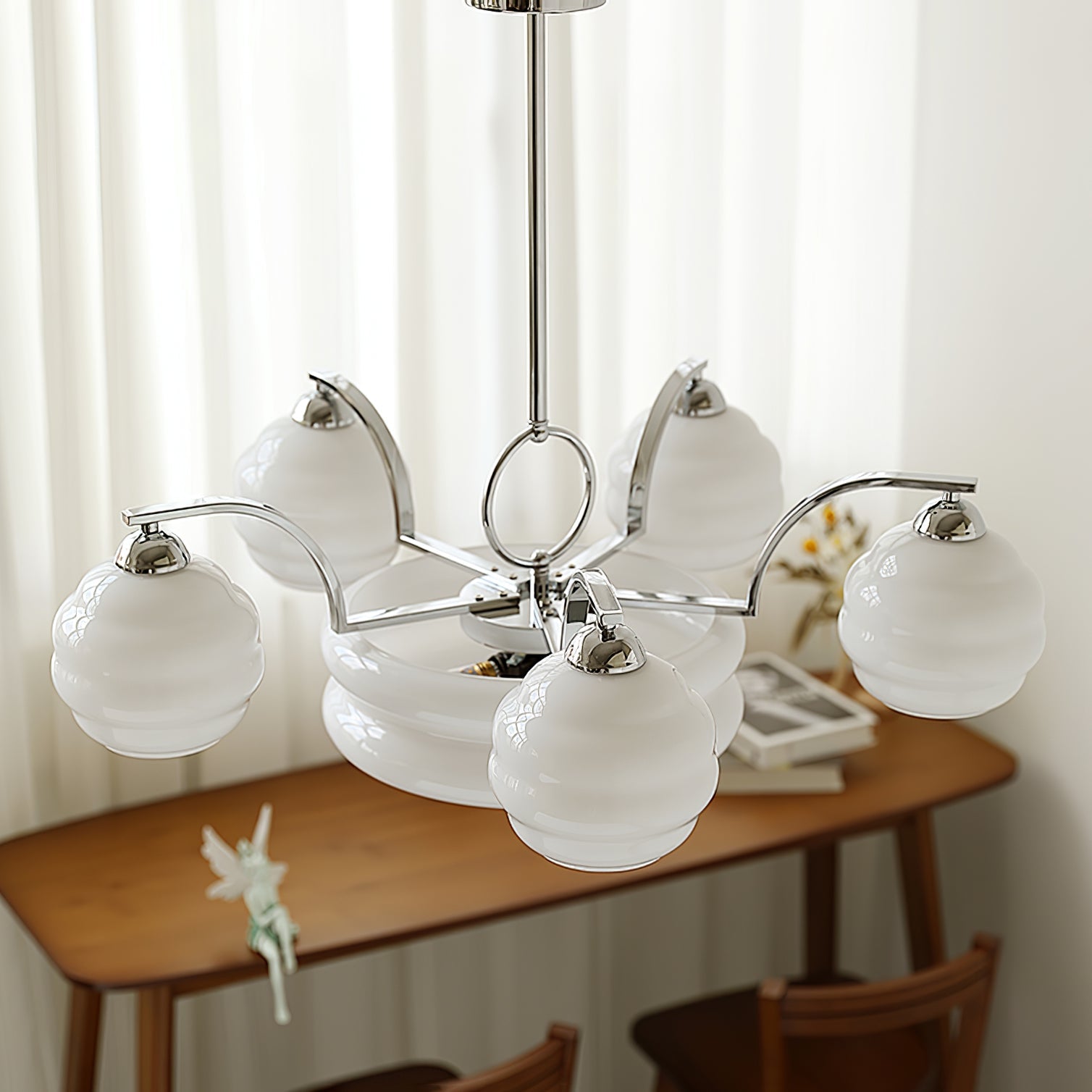 Celeelle Chandelier Art Deco Vintage Gold Glass Shades