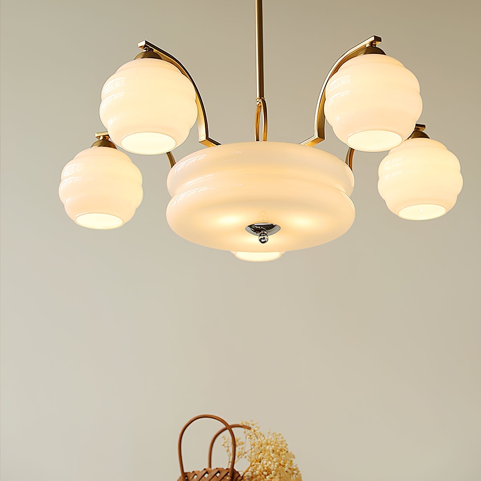 Celeelle Chandelier Art Deco Vintage Gold Glass Shades