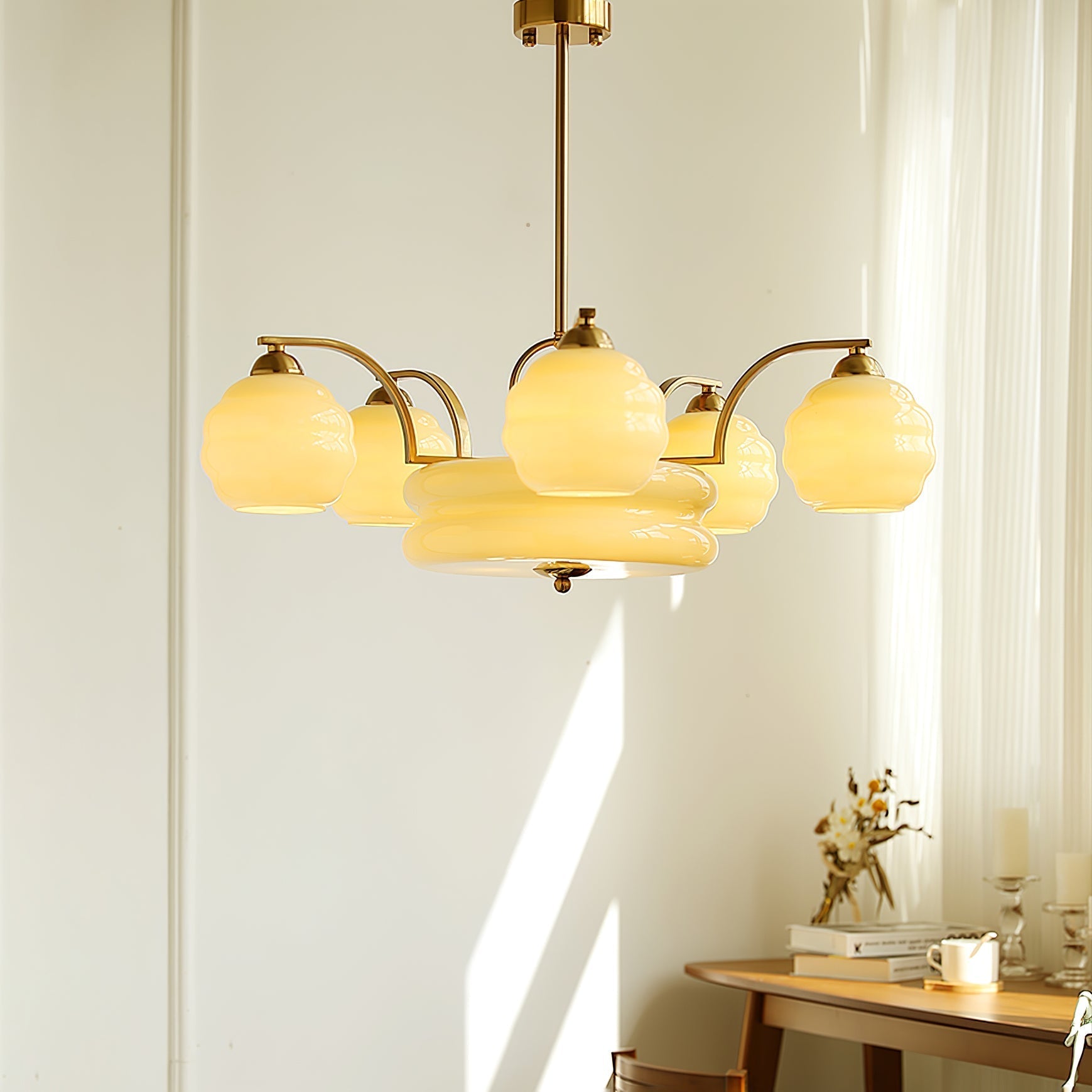Celeelle Chandelier Art Deco Vintage Gold Glass Shades