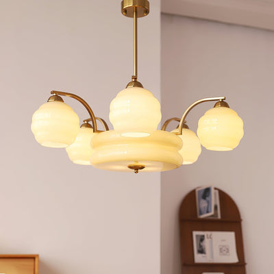 Celeelle Chandelier Art Deco Vintage Gold Glass Shades