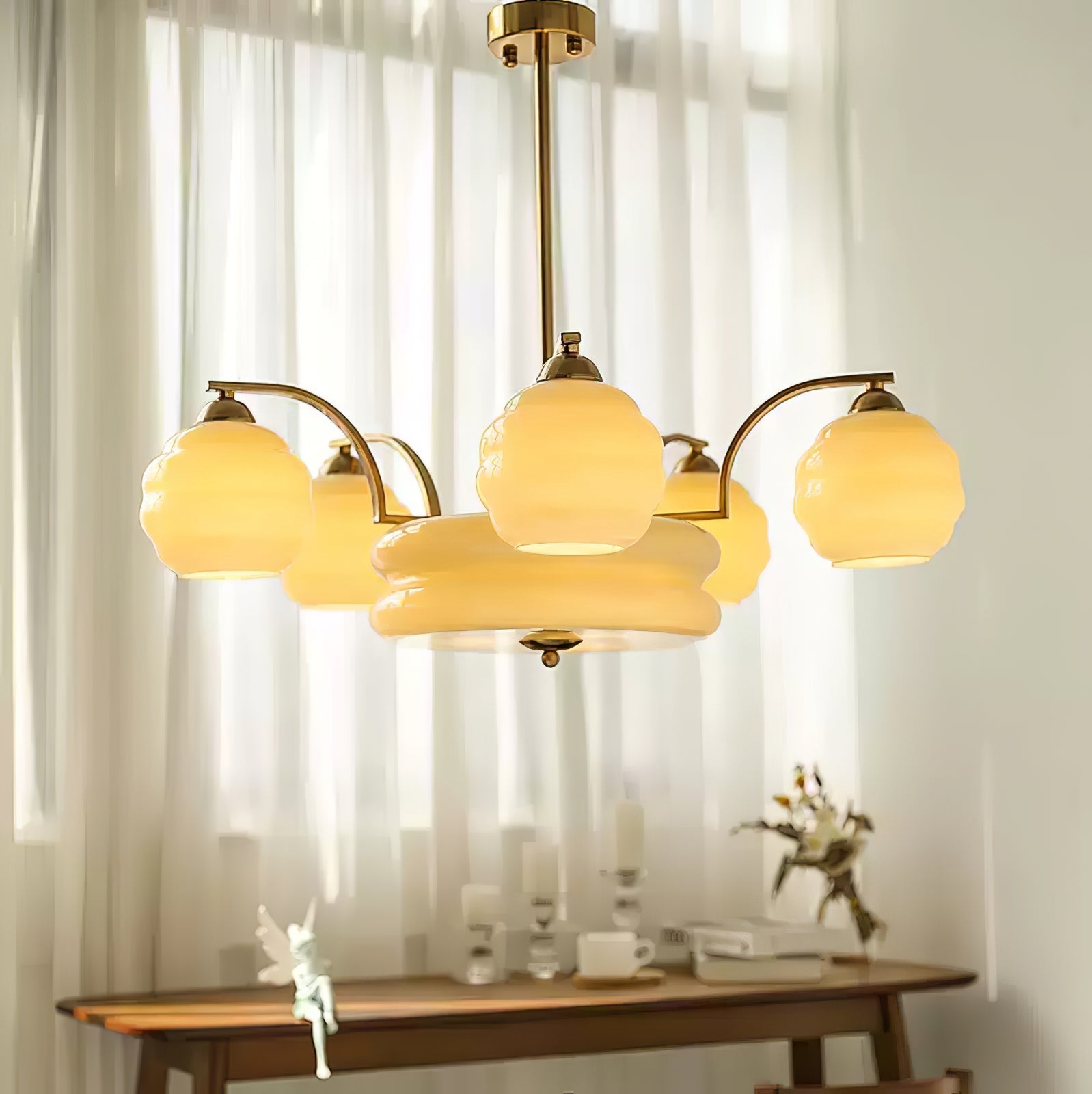 Celeelle Chandelier Art Deco Vintage Gold Glass Shades