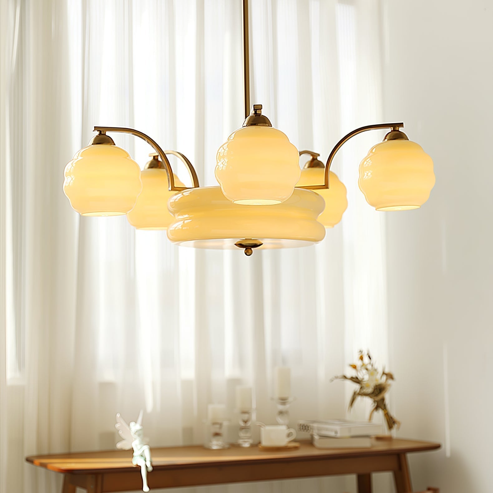 Celeelle Chandelier Art Deco Vintage Gold Glass Shades