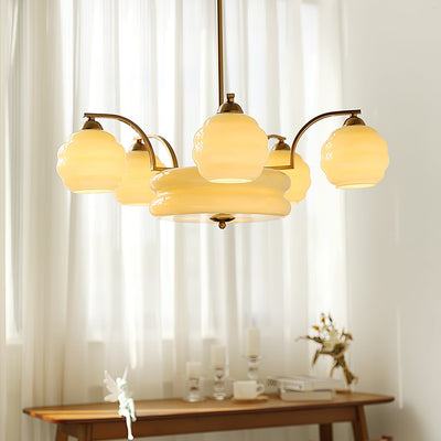 Celeelle Chandelier Art Deco Vintage Gold Glass Shades