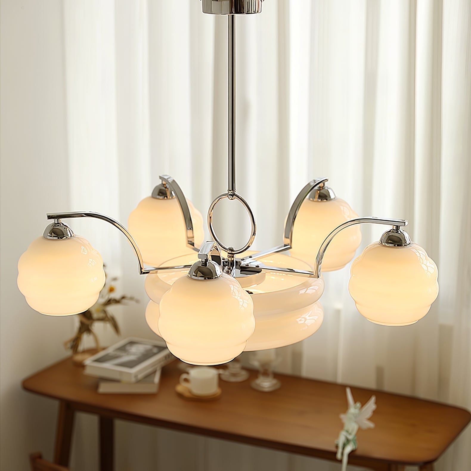 Celeelle Chandelier Art Deco Vintage Gold Glass Shades