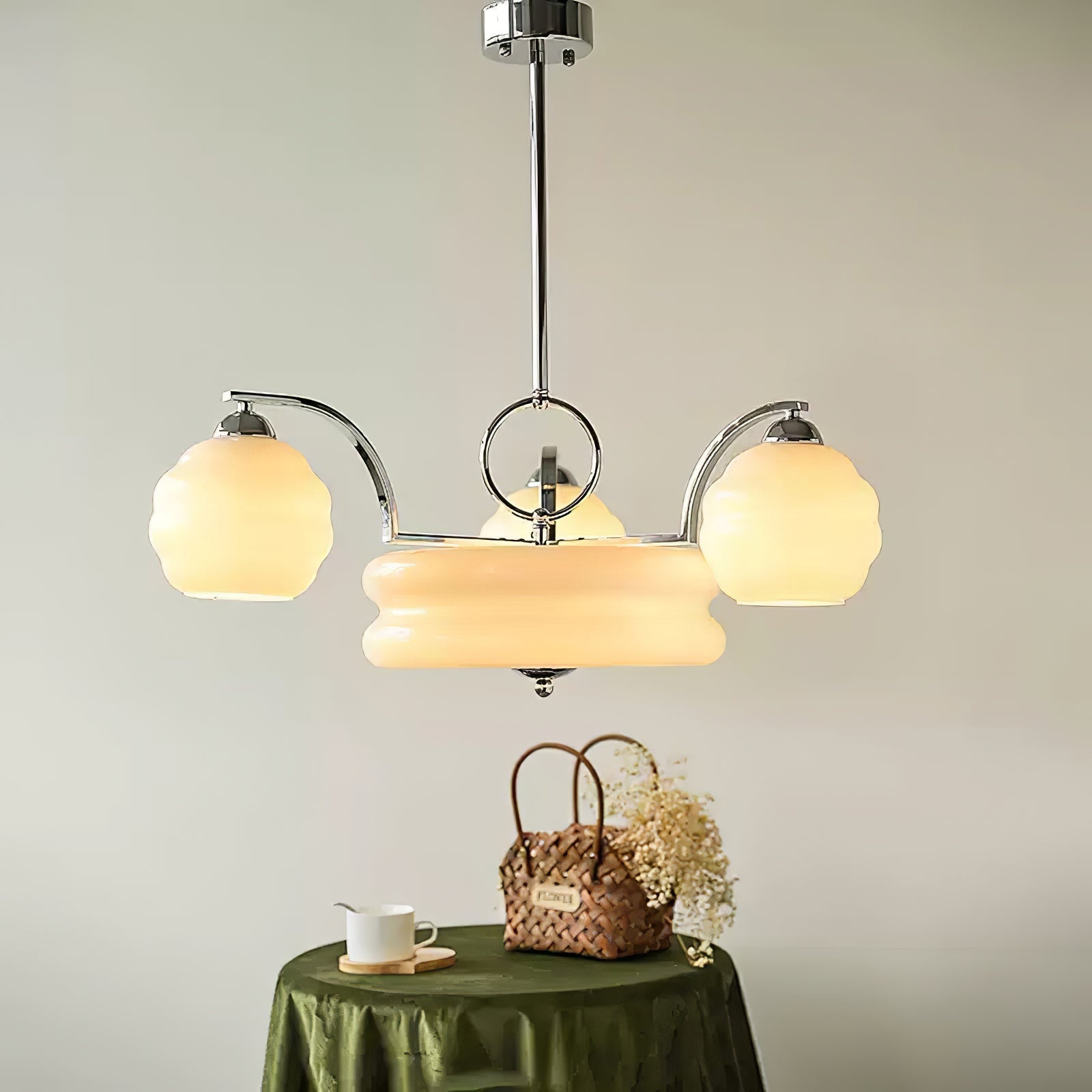 Celeelle Chandelier Art Deco Vintage Gold Glass Shades