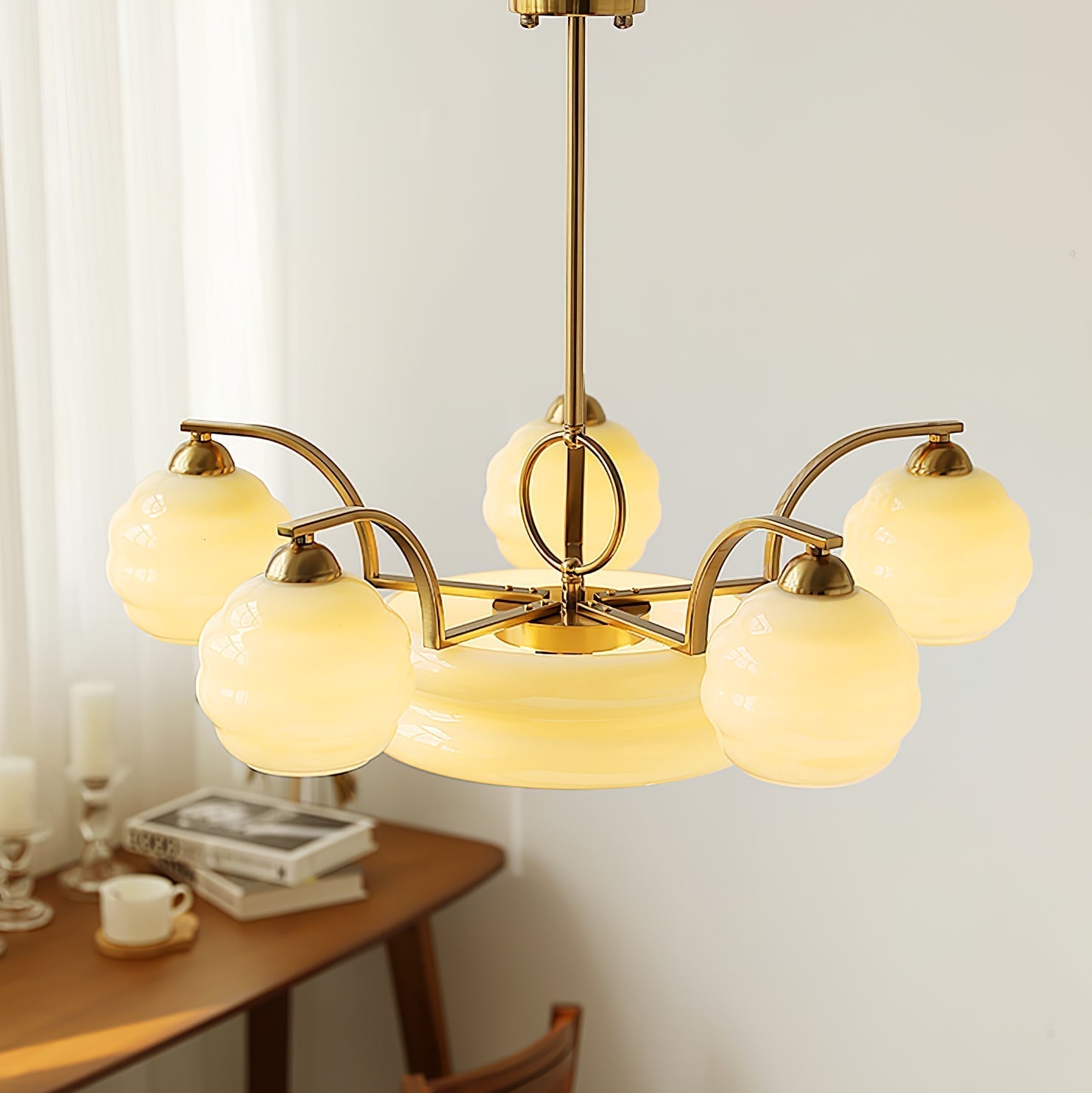 Celeelle Chandelier Art Deco Vintage Gold Glass Shades