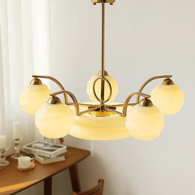 Celeelle Chandelier Art Deco Vintage Gold Glass Shades