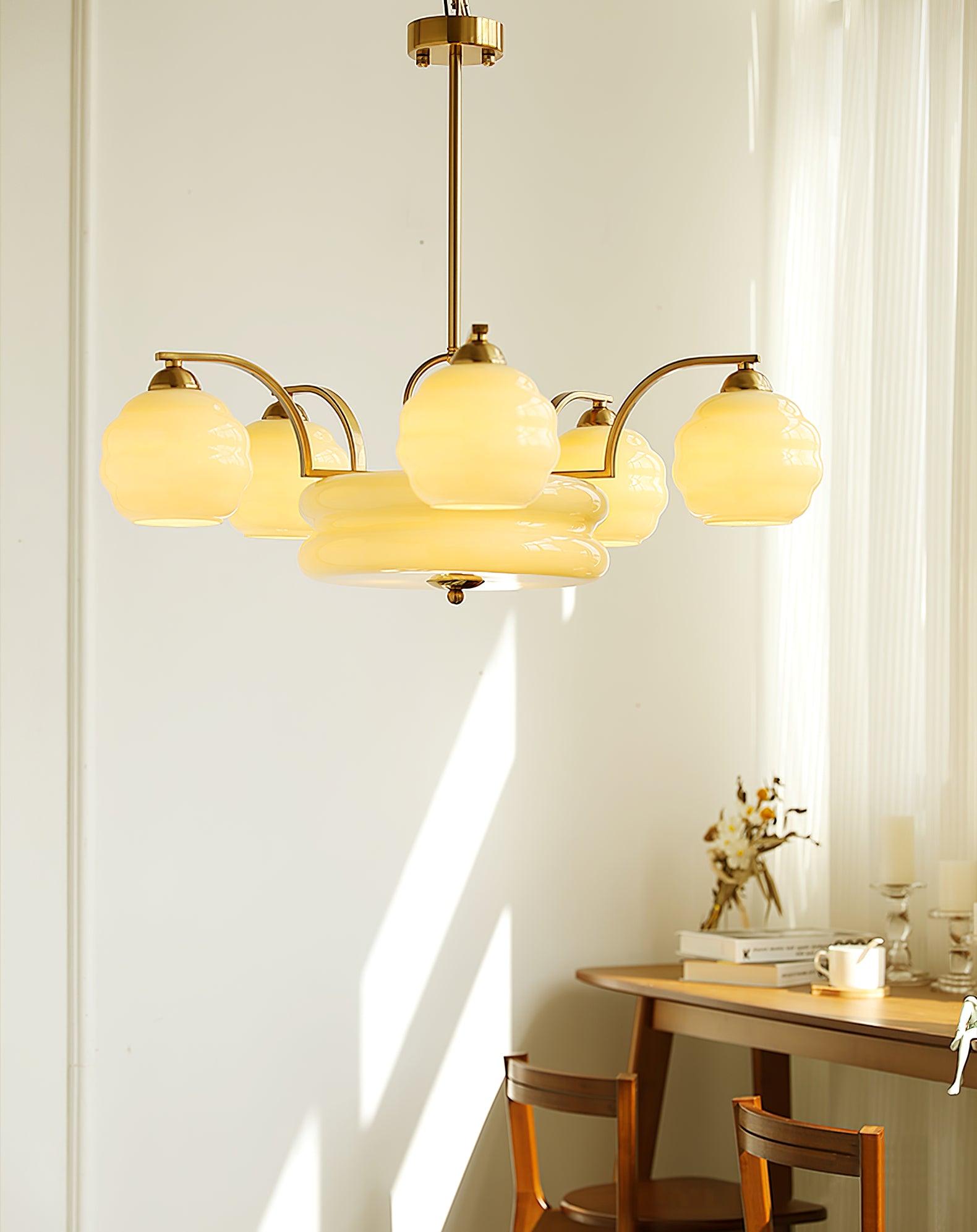 Celeelle Chandelier Art Deco Vintage Gold Glass Shades