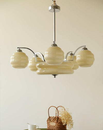 Celeelle Chandelier Art Deco Vintage Gold Glass Shades