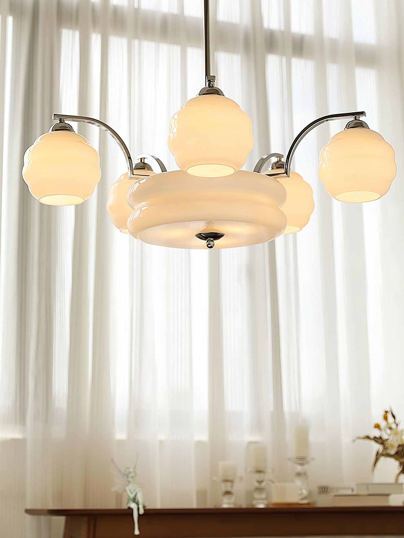 Celeelle Chandelier Art Deco Vintage Gold Glass Shades