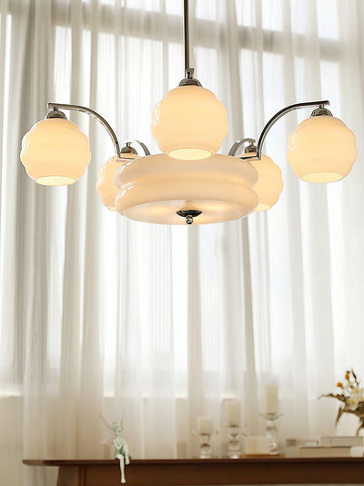Lustra Chandelier Art Deco Vintage Gold Glass Shades - Neutral Decor
