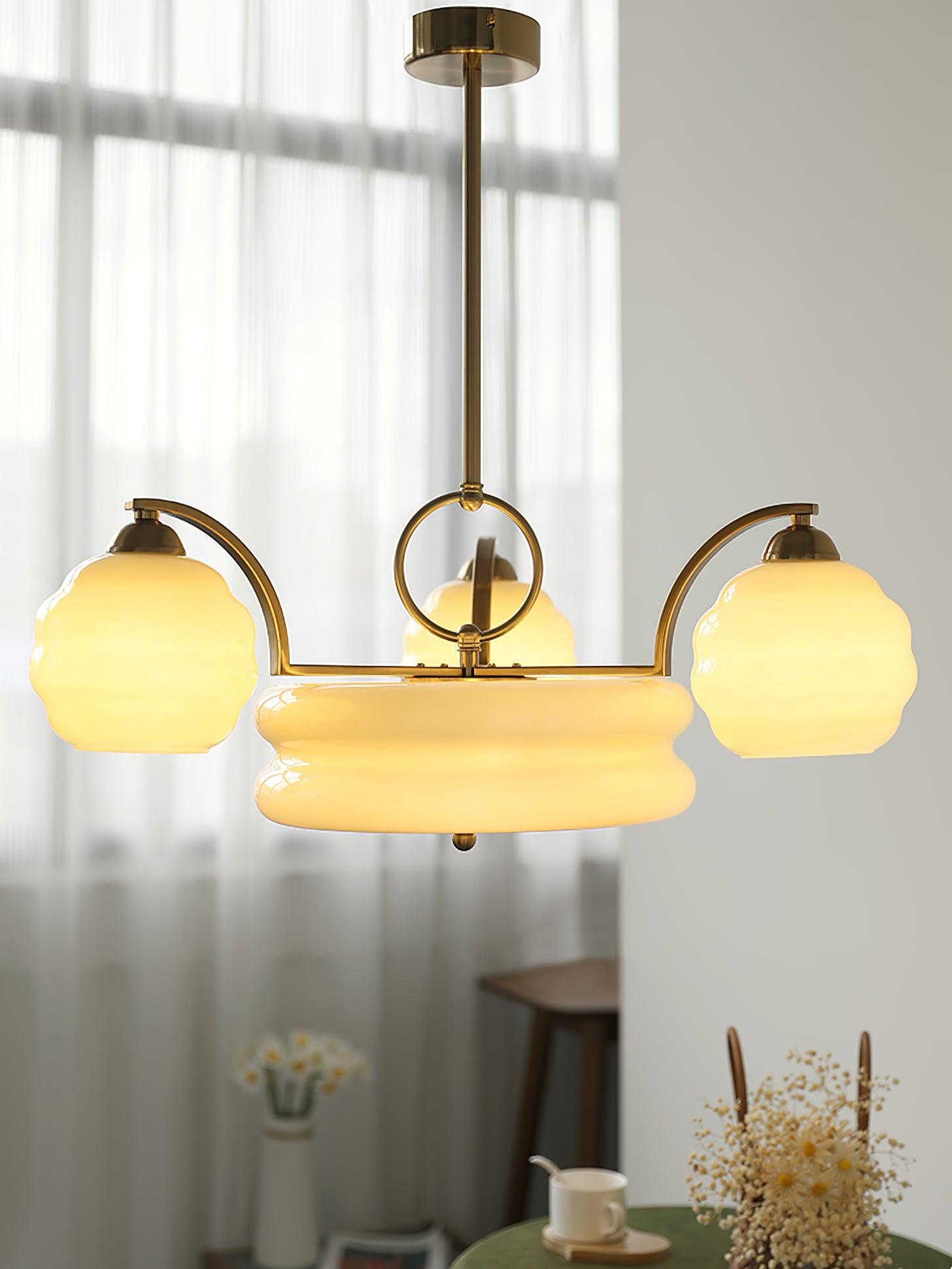 Celeelle Chandelier Art Deco Vintage Gold Glass Shades
