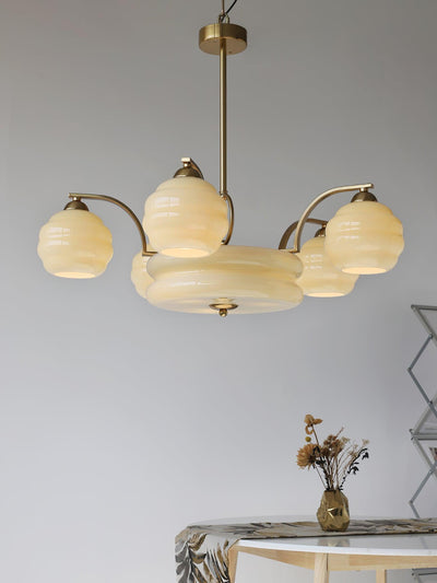 Celeelle Chandelier Art Deco Vintage Gold Glass Shades