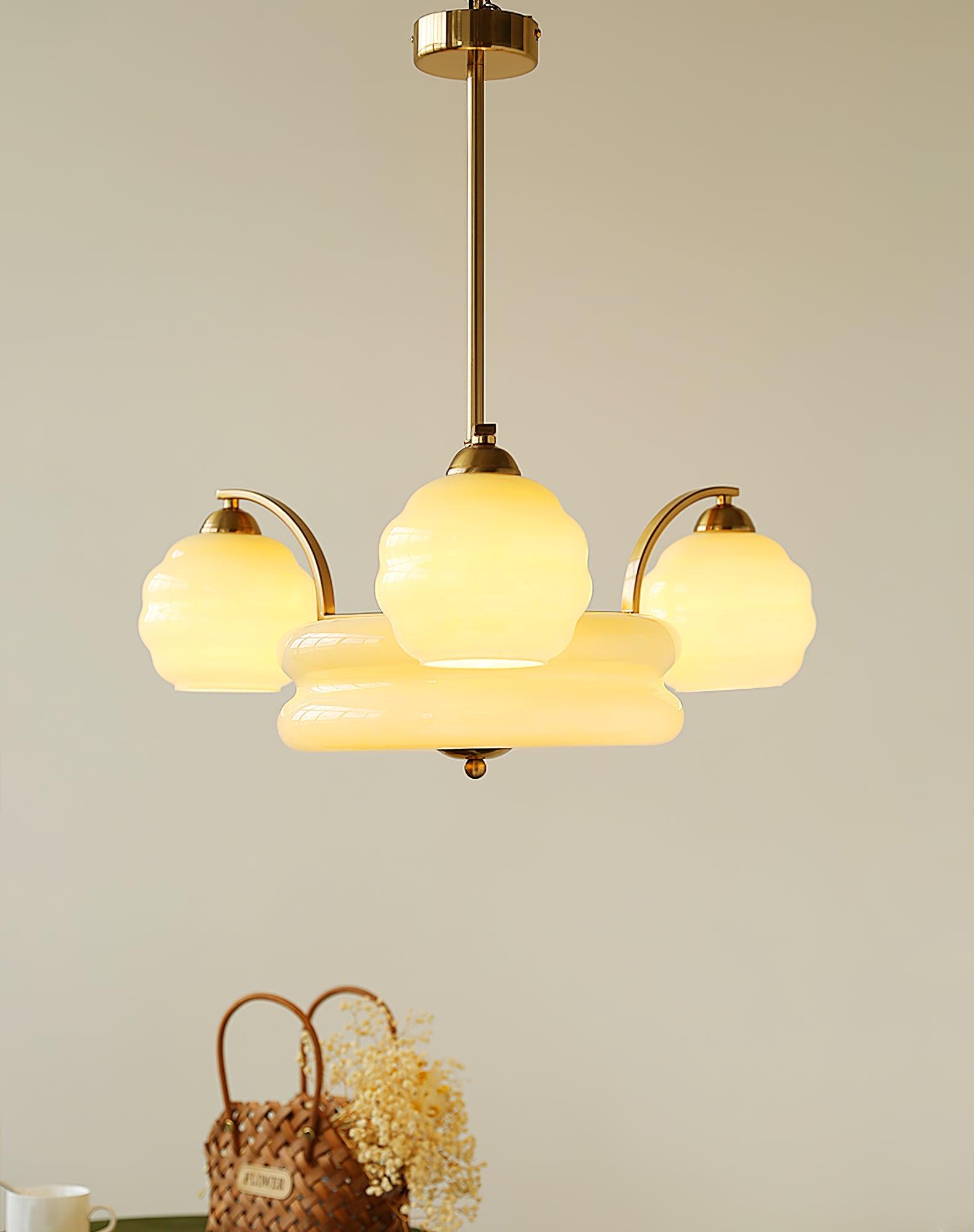 Celeelle Chandelier Art Deco Vintage Gold Glass Shades