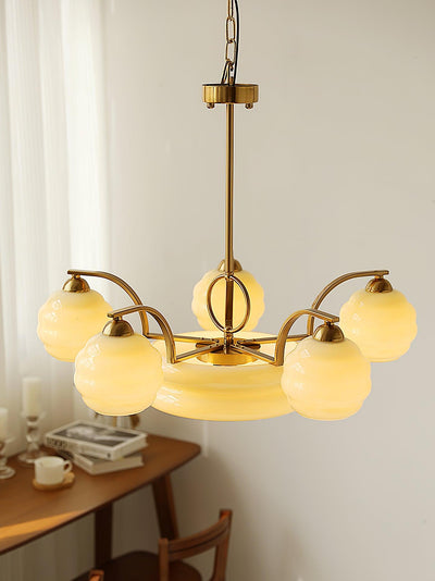 Celeelle Chandelier Art Deco Vintage Gold Glass Shades