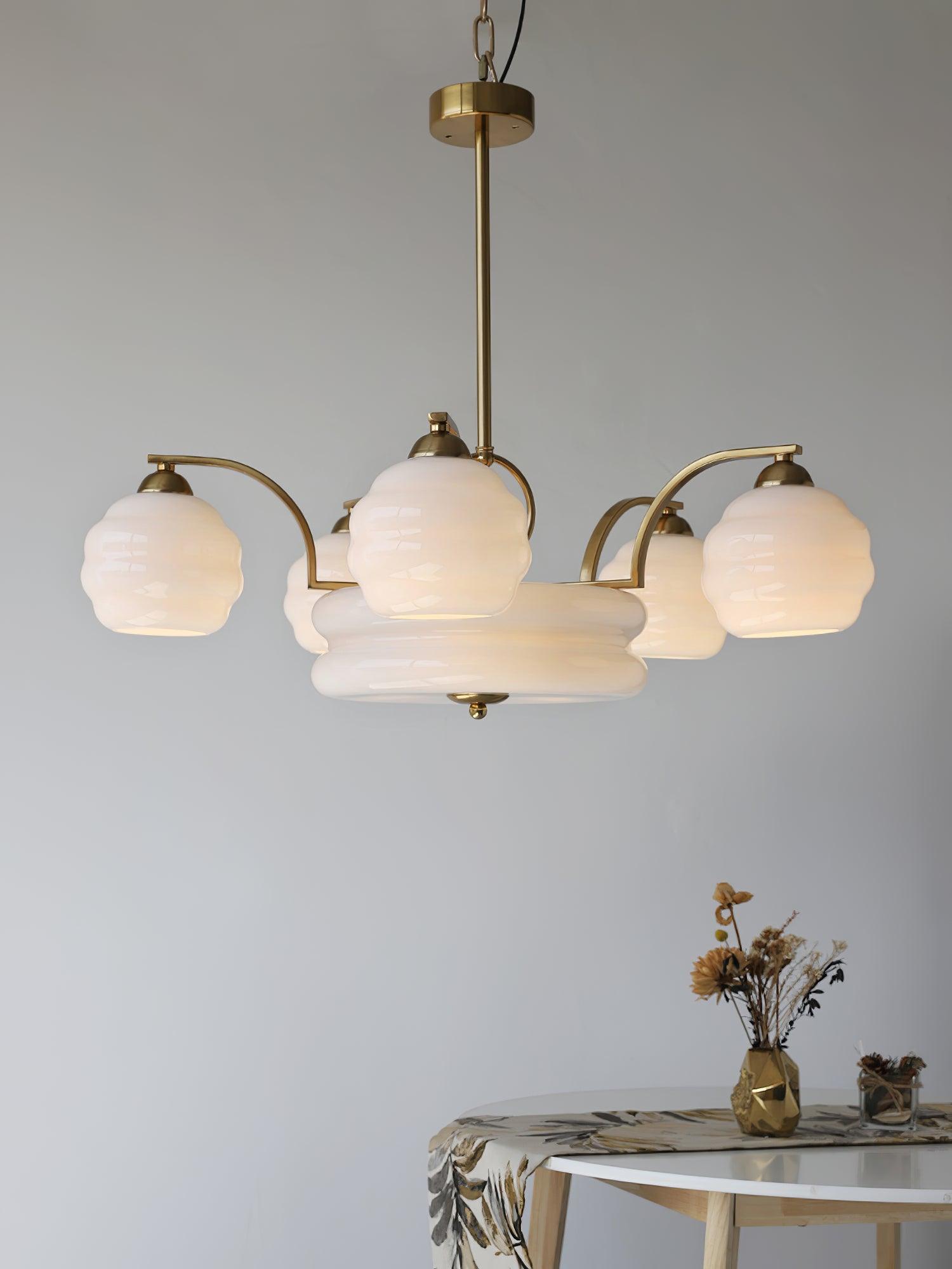 Celeelle Chandelier Art Deco Vintage Gold Glass Shades