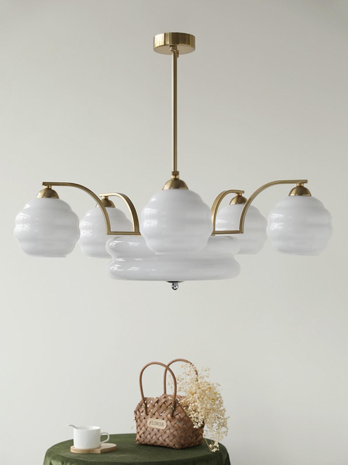 Celeelle Chandelier Art Deco Vintage Gold Glass Shades
