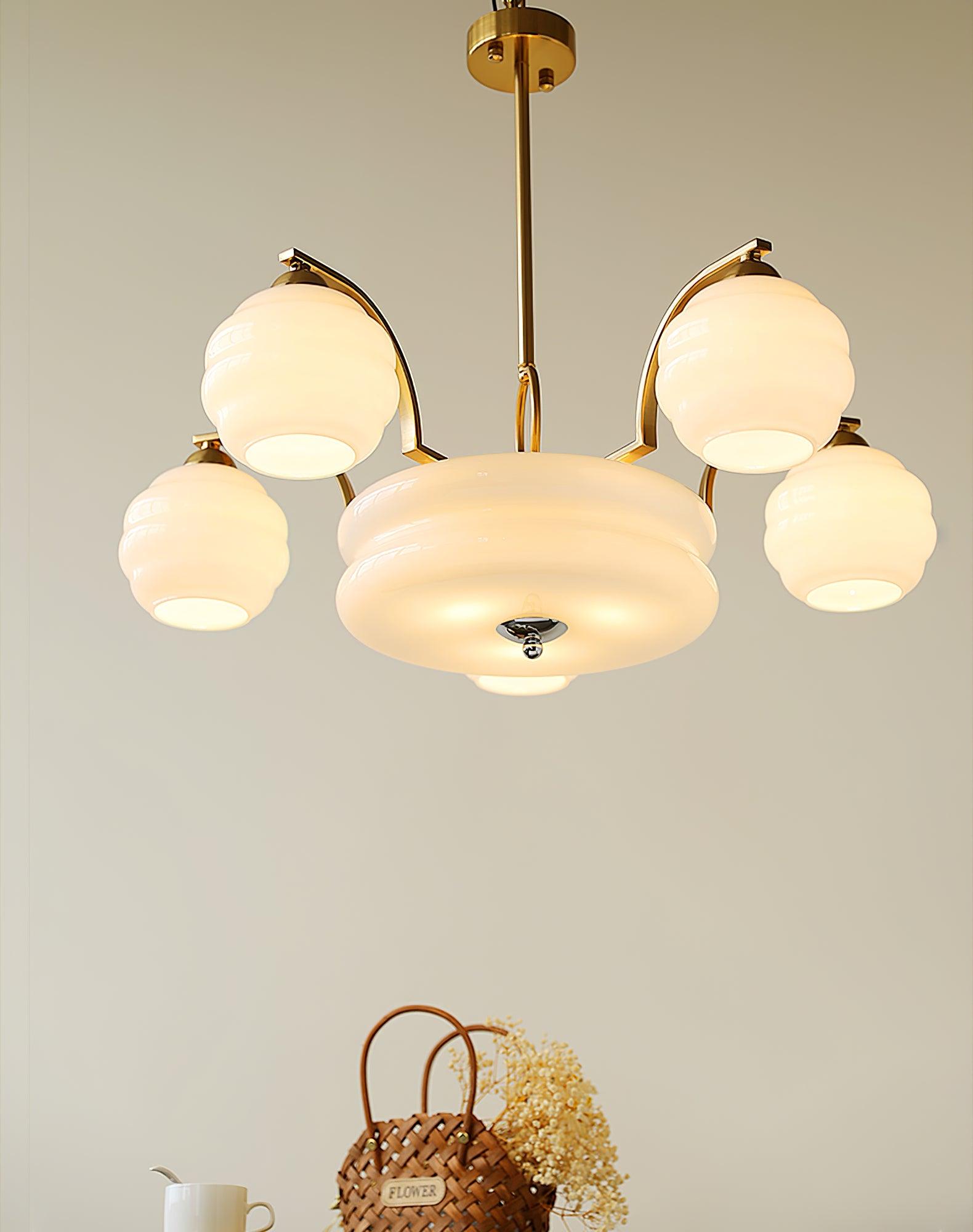 Celeelle Chandelier Art Deco Vintage Gold Glass Shades