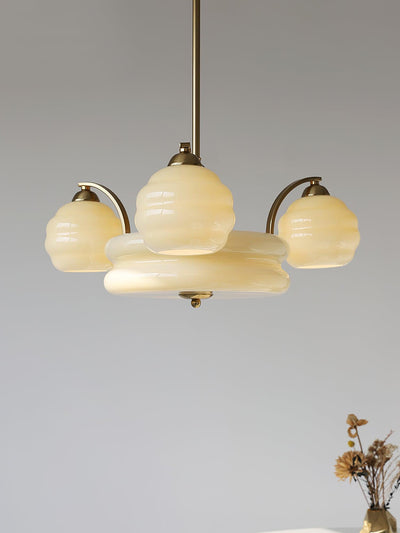 Celeelle Chandelier Art Deco Vintage Gold Glass Shades