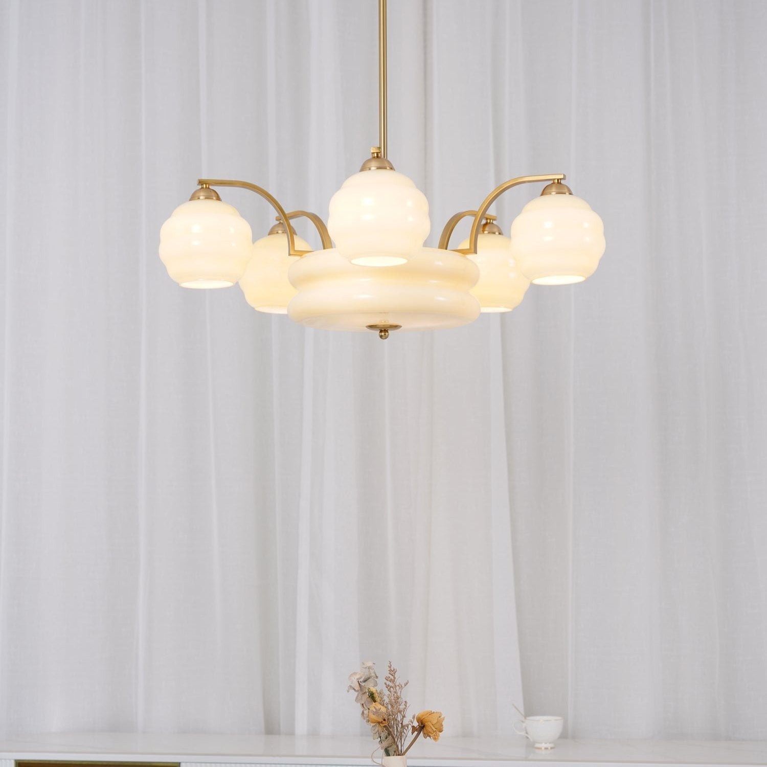 Celeelle Chandelier Art Deco Vintage Gold Glass Shades