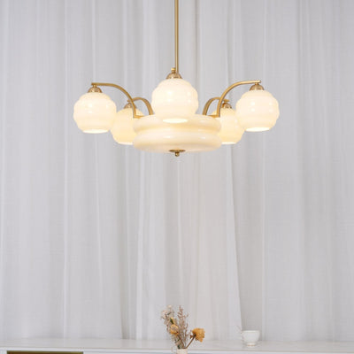 Celeelle Chandelier Art Deco Vintage Gold Glass Shades