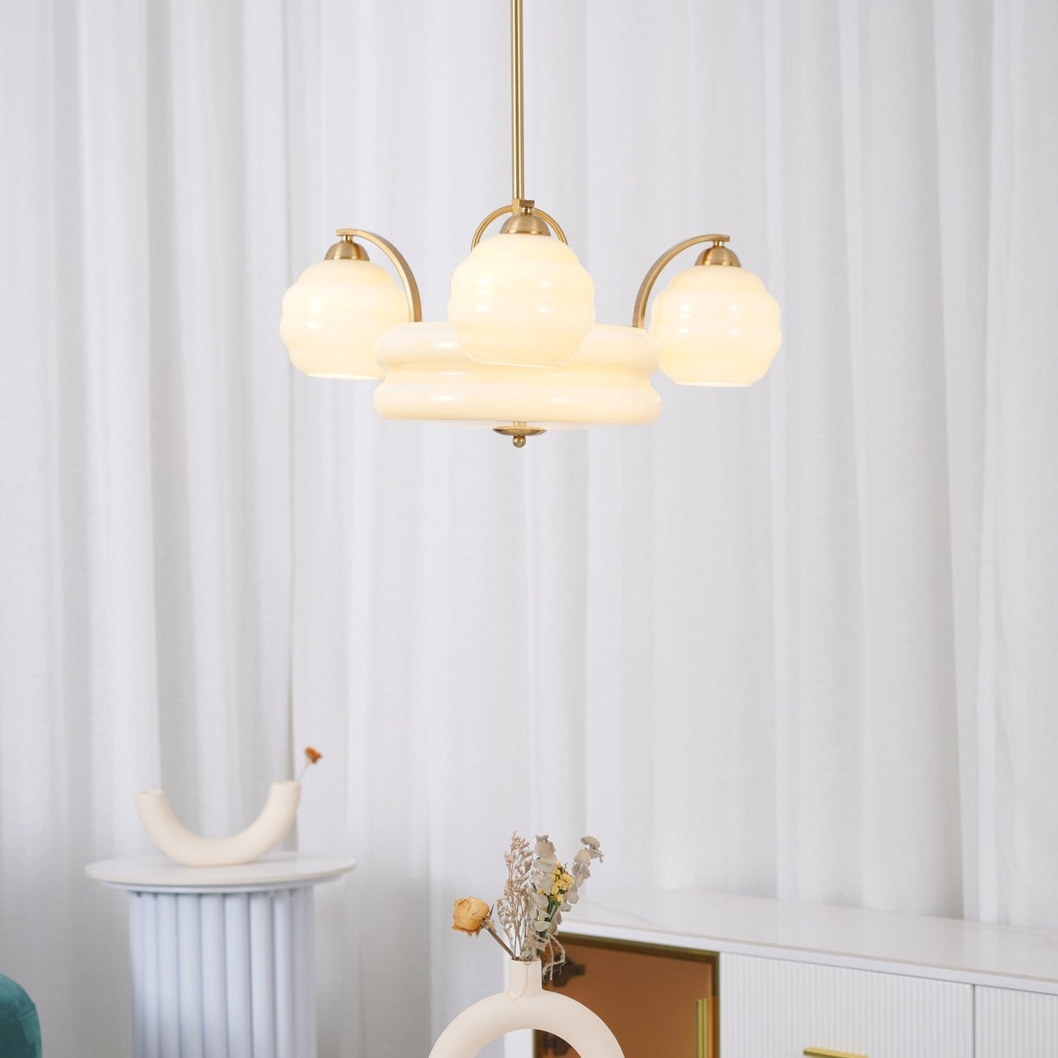 Celeelle Chandelier Art Deco Vintage Gold Glass Shades