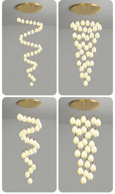 Caphayra Floral Ceramic Brass Chandelier
