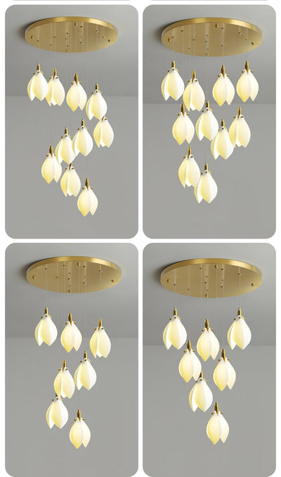 Caphayra Floral Ceramic Brass Chandelier