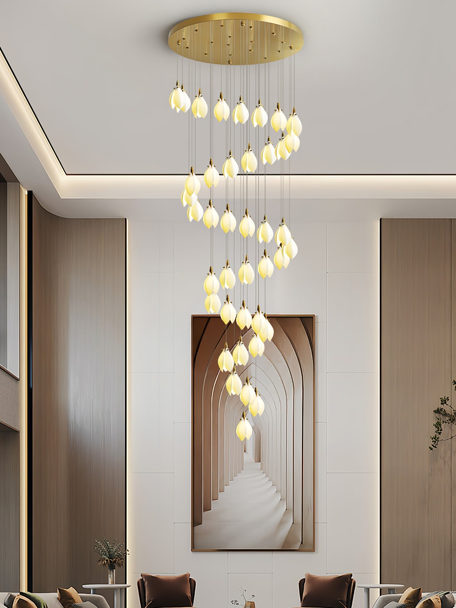 Caphayra Floral Ceramic Brass Chandelier