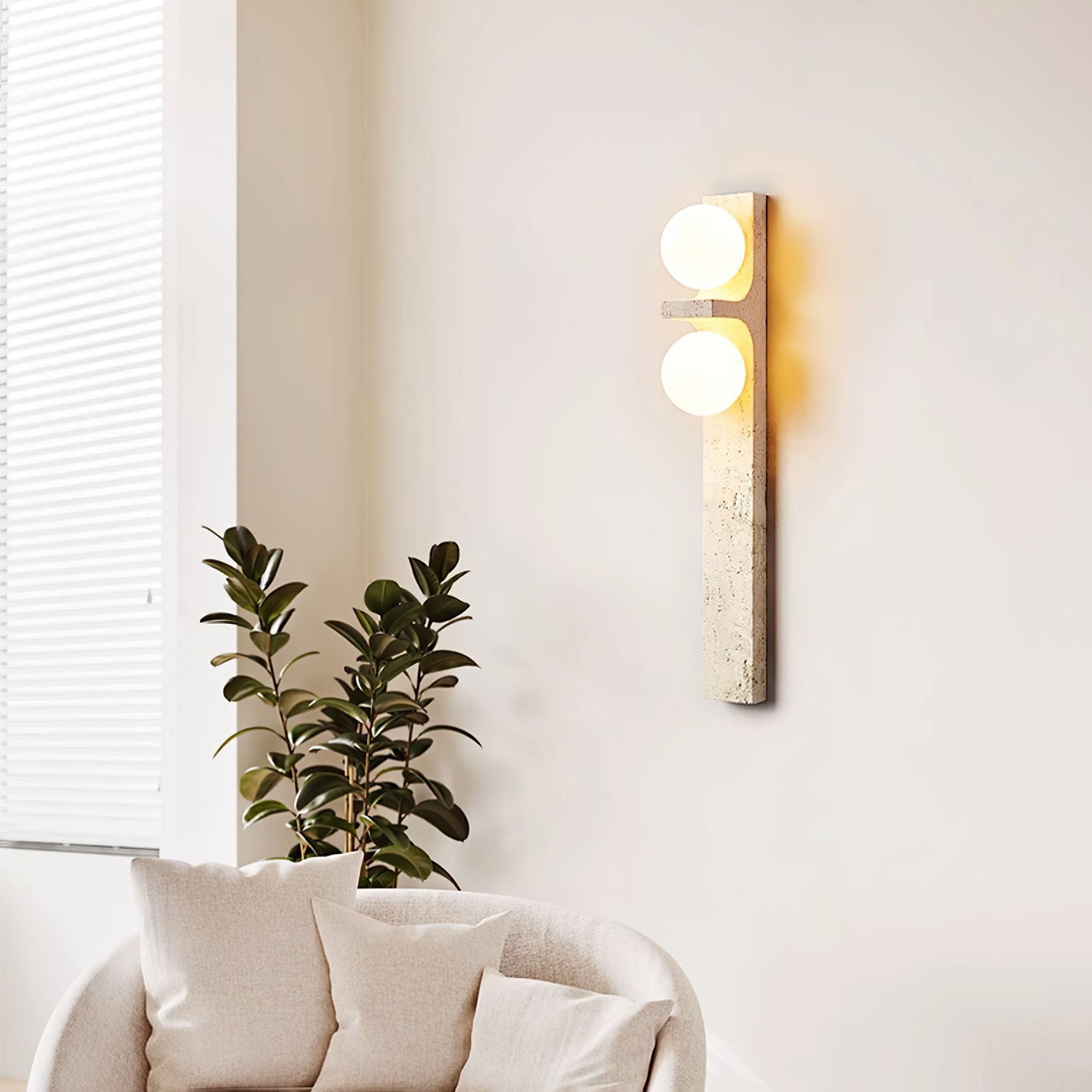 Eirikuvys Organic Modern Minimalist Travertine Wall Sconce - Neutral Decor