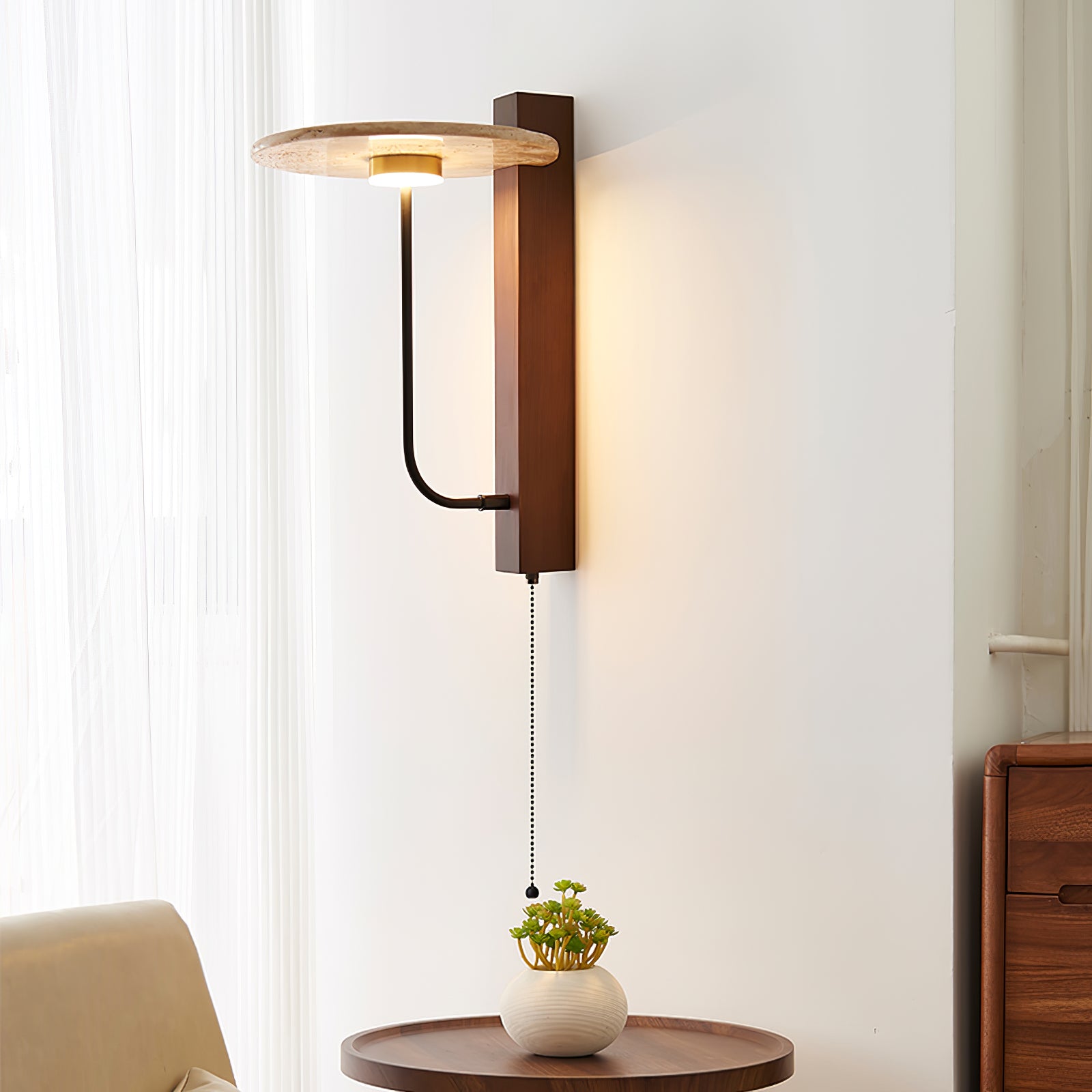 Viphayra Lever Arm Travertine Wall Light