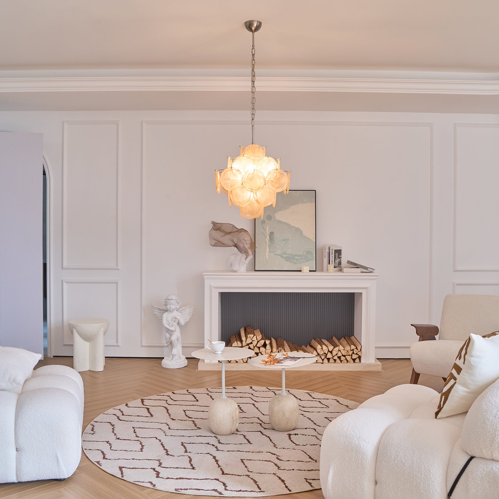 Lioraleon Chandelier Apricot Murano Glass Disc Layered Artistic