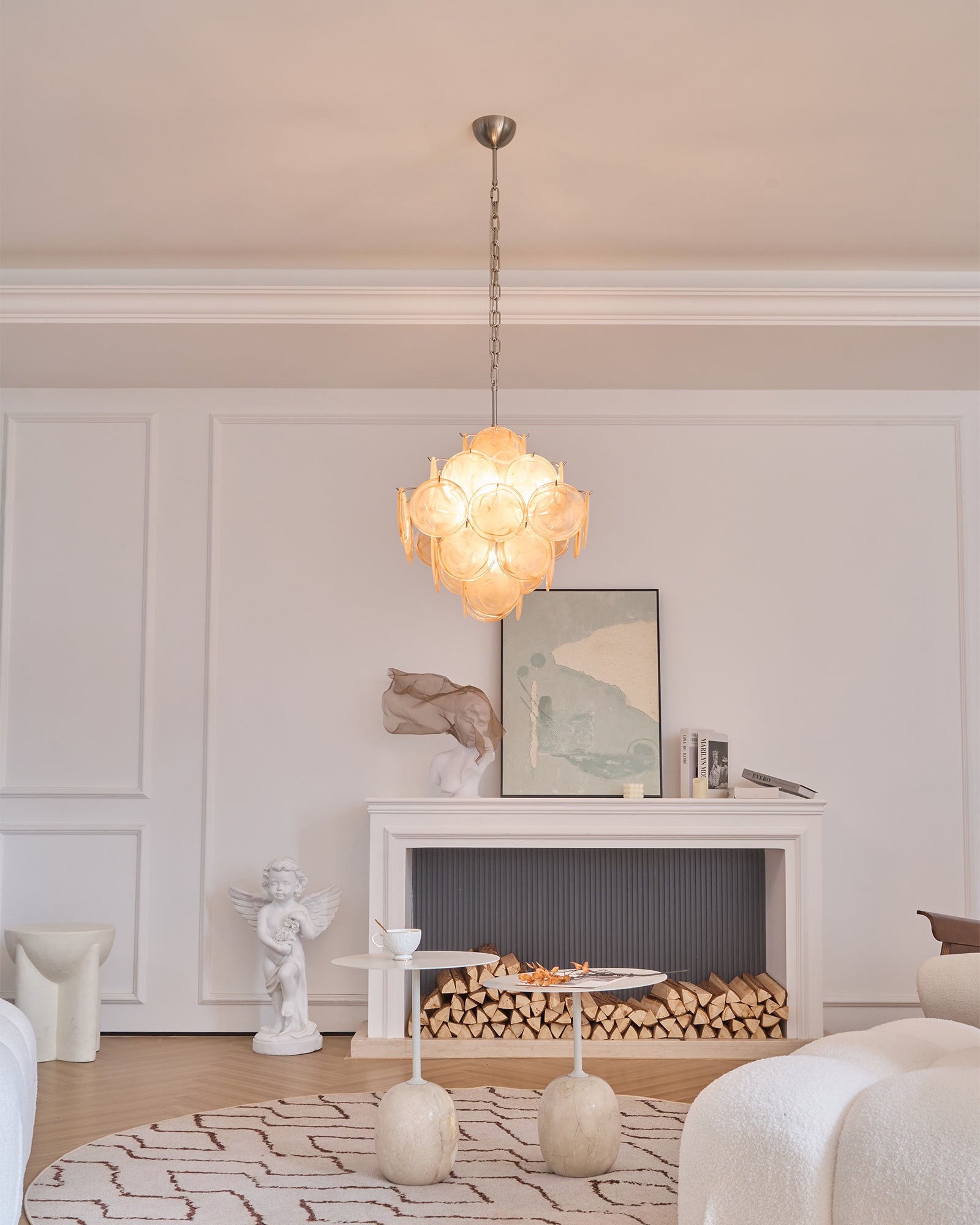 Lioraleon Chandelier Apricot Murano Glass Disc Layered Artistic