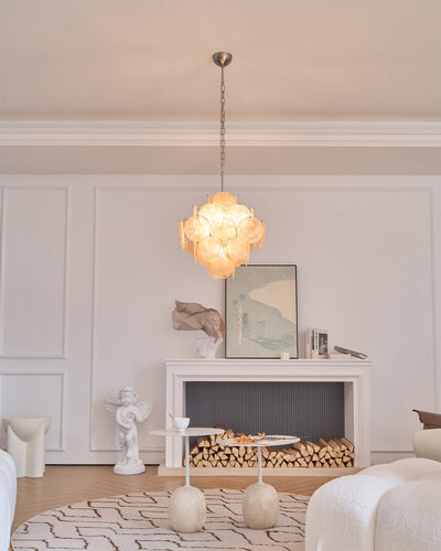 Lioraleon Chandelier Apricot Murano Glass Disc Layered Artistic
