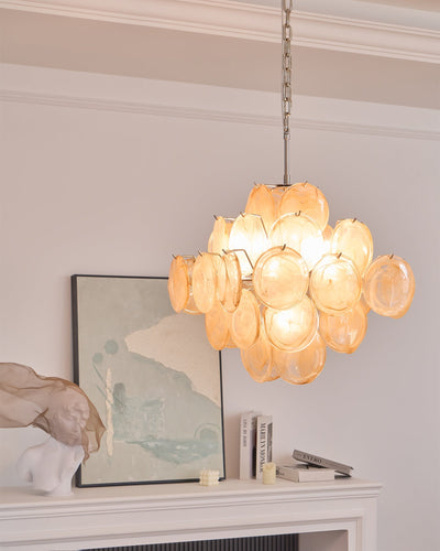 Lioraleon Chandelier Apricot Murano Glass Disc Layered Artistic